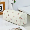 Ins style floral quilted pencil pouch, cute cosmetic storage bag and daily stationery organizer. - Checkerboard Flower