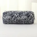 Quilted blue floral cosmetic bag and pencil case with white flower print for daily storage. - Black Rose Print