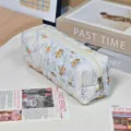 Quilted floral pencil case cosmetic storage bag with zipper for daily stationery organization - Full Floral