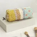 Quilted floral patchwork pencil case, large capacity cosmetic storage bag for daily use. - Ethnic