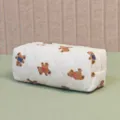 Cute quilted pencil case with bear print, large capacity fabric stationery storage bag for students. - Blue Bear