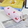 Pink striped strawberry quilted pencil case cute stationery pouch cosmetic storage bag - Striped Strawberry