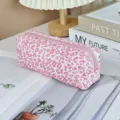 Pink leopard print fabric pencil case, minimalist large capacity stationery storage bag. - Pink Wave