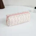 Pink floral quilted pencil case large capacity aesthetic makeup pouch cute stationery bag - Small Green Leaf Pink Flower [Pink]