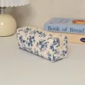 Blue and white floral quilted pencil case, minimalist fabric cosmetic storage bag for daily use. - Blue and White Porcelain