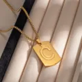Golden stainless steel letter C dog tag pendant necklace chic hip hop clavicle chain jewelry - X962