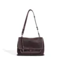 Dark brown nylon shoulder bag for women, casual flap messenger bag with adjustable strap and key. - 32*12*22CM / Coffee