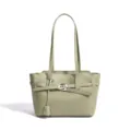 Elegant sage green leather tote bag for women, large capacity commuter shoulder handbag. - Matcha Green