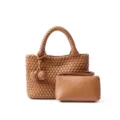 Sac cabas en cuir tressé marron avec pochette assortie, élégant sac à main pour le travail. - Marron
