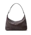 Sac porté épaule en cuir tressé marron, élégant sac à aisselles pour femmes chic. - Café