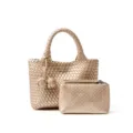 Sac cabas tressé doré avec pochette assortie, sac à main élégant pour le travail et loisirs. - Or