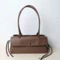 Sac porté épaule marron en cuir pour femme, élégant sac cabas vintage en cuir de vache. - Café