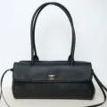 Sac bandoulière baguette matelassé en cuir véritable noir, sac à main rétro pour femmes. - Noir