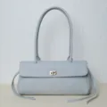 Sac à épaule en cuir bleu clair vintage baguette pochette sac cabas de banlieue décontracté - Bleu clair
