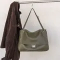 Oliven grüne Leder Umhängetasche lässige große Kapazität Crossover Tote Handtasche Alltag - Klassisches Design / L / Armeegrün