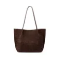 Sac cabas tressé en daim marron foncé pour femmes, grande capacité sac porté épaule. - Café