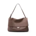 Braune Leder Umhängetasche für Damen, stilvolle lässige Hobo Crossbody Tasche mit Klappe. - Klassisches Design / L / Elefantengrau
