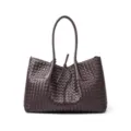 Bolso shopper de cuero trenzado marrón oscuro, elegante bolso de hombro grande para mujer. - L / Marrón