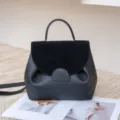 Black leather handbag top handle shoulder bag suede flap chic commute daily versatile - Black
