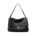 Schwarze Ledertasche, lässige Umhängetasche Messenger Tote mit Metall-Drehverschluss. - Klassisches Design / L / Schwarz
