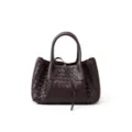 Bolso de mano trenzado de piel marrón, elegante bolso tote grande para mujer de hombro. - S / Marrón