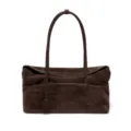 Sac porté épaule en daim marron pour femme, sac cabas vintage de travail et bandoulière. - L / Café