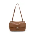Braune Leder Schultertasche für Damen, stilvolle unterarmtasche mit Drehverschluss. - Klassisches Design / Mini / Karamellbraun
