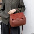 Genuine leather handbag for women, versatile top-layer cowhide shoulder and crossbody bag. - Cognac