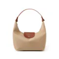 Sac porté épaule hobo classique en nylon avec poignée en cuir marron et fermeture à rabat. - L / Kaki