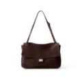 Dark brown suede shoulder bag for women, elegant flap design with stylish metal turn lock. - Coffee Small (Nubuck Leather)