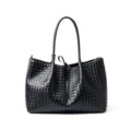 Bolso Tote Negro de Cuero Trenzado Gran Capacidad Bolso de Hombro Casual - L / Negro