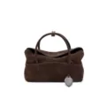 Sac à main bandoulière en suédine marron pour femme, élégant sac rétro avec poignée supérieure. - S / Café