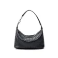Sac à main noir en cuir tressé pour femme, élégant sac porté épaule avec lanière chaîne chic. - Noir
