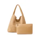 Sac cabas tressé élégant et pochette, sac à main d'épaule en cuir PU de haute qualité. - Abricot