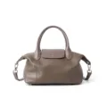 Taupe top-grain leather top handle handbag, stylish shoulder crossbody bag for women. - Small Khaki Grey