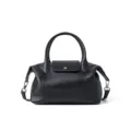 Black genuine leather top-handle shoulder bag, premium pillow tote with crossbody strap. - Black Small