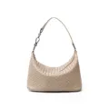 Beige woven leather shoulder bag, elegant hobo underarm handbag with stylish chain strap. - Light Hazel