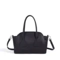 Black leather shoulder bag, stylish top handle handbag with adjustable strap for women. - 32x12x22cm / Black