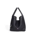 Black leather bucket bag chic top handle tote casual commuter handbag fashion purse - 27x12x27cm / Black