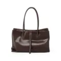 Sac cabas en cuir marron vintage pour femmes, grand sac d'épaule minimaliste pour tous les jours. - Café