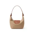 Sac hobo en nylon kaki avec rabat et poignée en cuir marron pour les trajets quotidiens. - S / Kaki