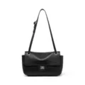 Schwarze Schultertasche aus echtem Rindsleder, elegante Pendler Handtasche mit Drehverschluss. - Klassisches Design / Mini / Schwarz