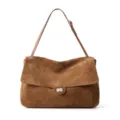 Brown suede shoulder bag for women, vintage style tote bag with metal turn lock and strap. - Caramel Large (Suede)
