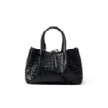 Bolso tote negro de piel trenzada, elegante bolso de mano diario con asas y gran espacio. - S / Negro