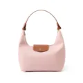Sac à bandoulière hobo en nylon rose cabas dumpling sous les bras avec poignée en cuir marron. - L / Rose poudré