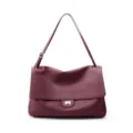 Bequeme burgunderrote Ledertasche, elegante Umhängetasche mit Drehverschluss für Damen. - Klassisches Design / L / Burgunderrot