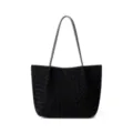 Sac cabas tressé en daim noir pour femme, grand sac à épaule décontracté élégant au quotidien. - Noir