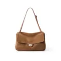 Brown suede shoulder bag for women, stylish underarm handbag with metal lock and chic strap. - Caramel Small (Suede)