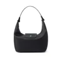 Classic black nylon shoulder bag hobo dumpling bag with leather flap and strap. - L / Black