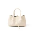 Χειροποίητη υφαντή δερμάτινη τσάντα, μπεζ casual tote τσάντα, κομψή τσάντα ώμου. - S / Λευκό